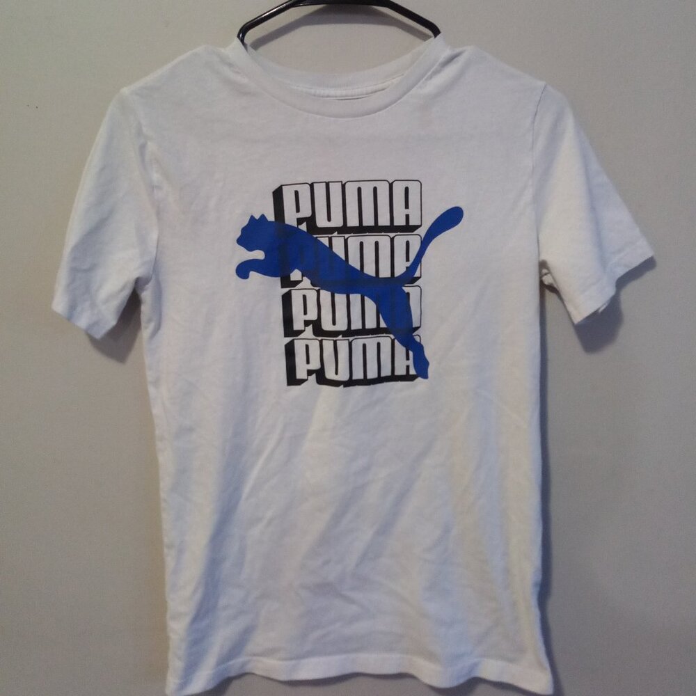 Boys White T-shirt (Large, 14–16 Years) with Bold Logo – Gently Used